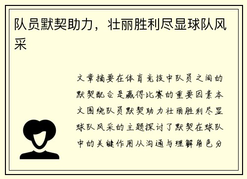 队员默契助力，壮丽胜利尽显球队风采